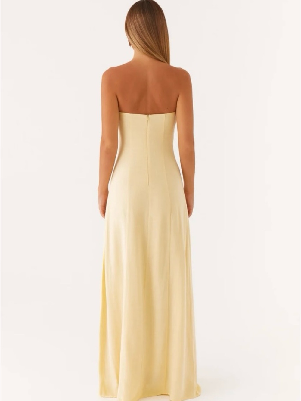 Peppermayo Tayla Linen Strapless Ruffle Bandeau Maxi Dress in Pale Yellow - Picture 2 of 4